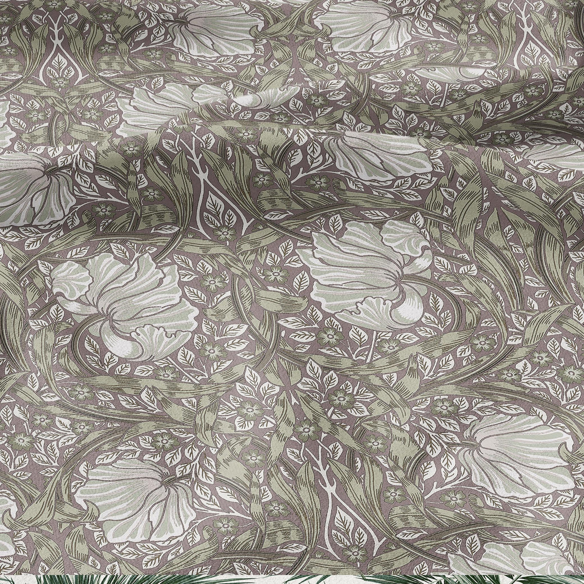 100% LINEN fabric - William Morris Pimpernel green pink - British Victorian flax - sewing upholstery home decor or clothing 3855
