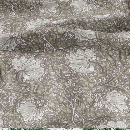 100% LINEN fabric - William Morris Pimpernel green pink - British Victorian flax - sewing upholstery home decor or clothing 3855