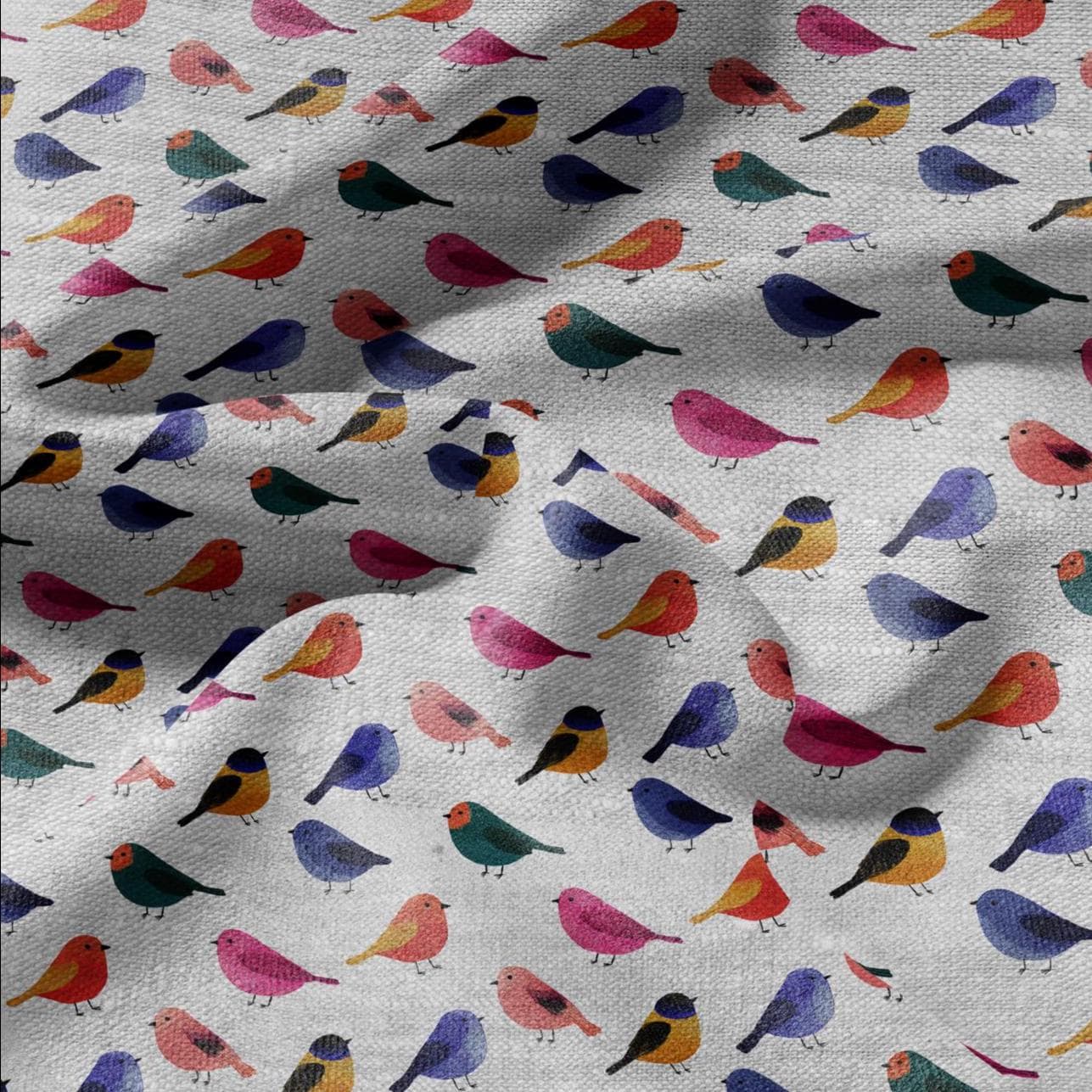 100% LINEN Fabric Colorful birds print on oatmeal natur linen- animal modern - sewing clothing home textile light upholstery 2887