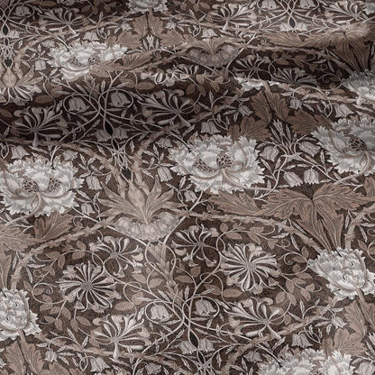 100% linen fabric William Morris Honeysuckle brown print - Victorian Art crafts - Historical pattern fabric upholstery dress making 3310