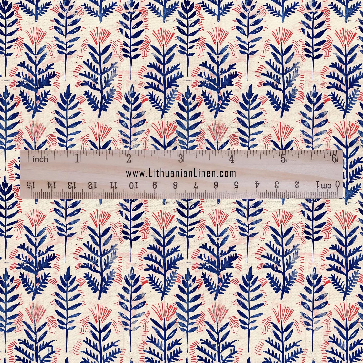 100% LINEN Fabric oriental print - Boho pink blue floral block print - upholstery home decor clothing  sewing 2391