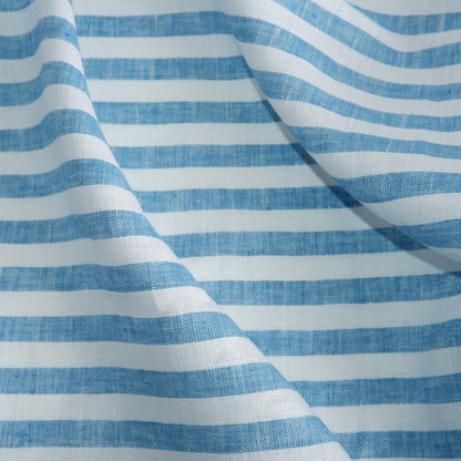 Premium Linen striped Fabric in blue white neutral linen | Flag stripe Medium weight ink blue white stripes  home textile vintage heritage