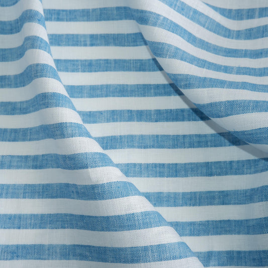 Premium Linen striped Fabric in blue white neutral linen | Flag stripe Medium weight ink blue white stripes  home textile vintage heritage