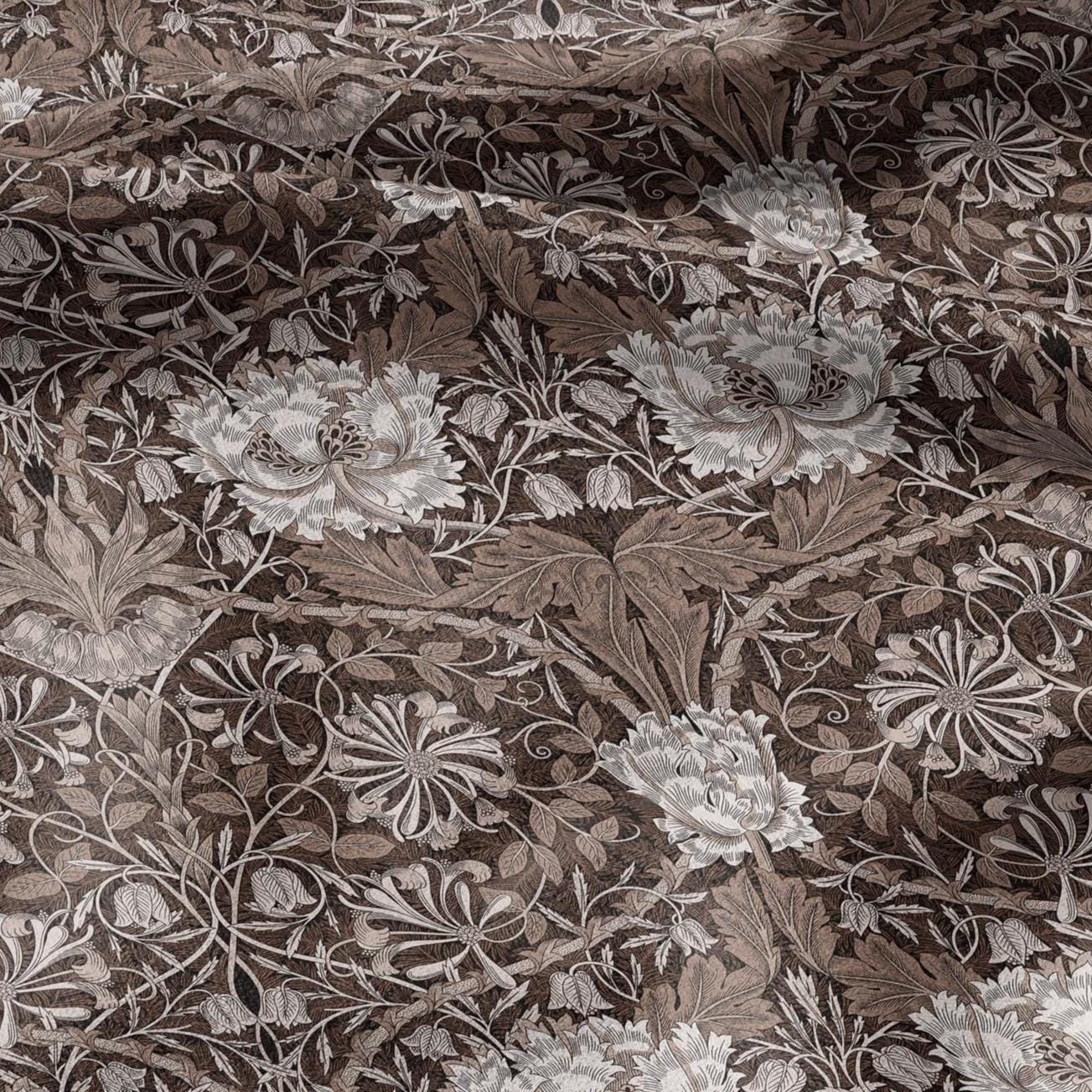 100% linen fabric William Morris Honeysuckle brown print - Victorian Art crafts - Historical pattern fabric upholstery dress making 3310
