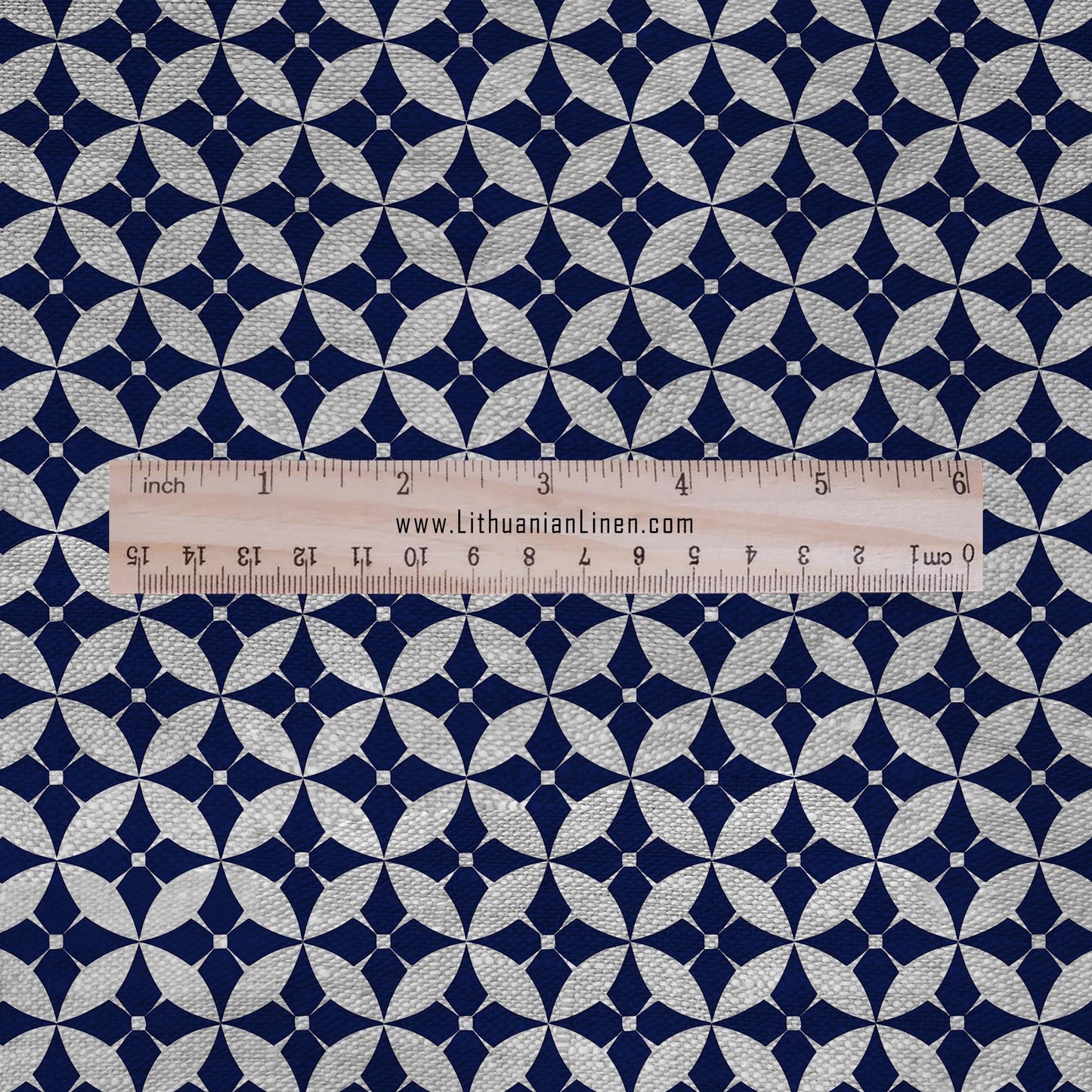 100% LINEN Fabric Japanese indigo blue Shippo print - Japandi linen print upholstery curtains dress making 2654