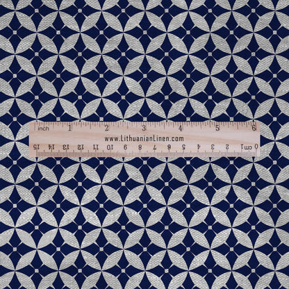 100% LINEN Fabric Japanese indigo blue Shippo print - Japandi linen print upholstery curtains dress making 2654