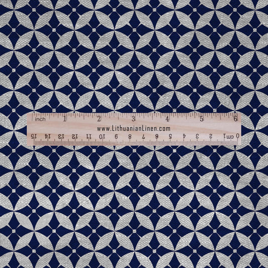100% LINEN Fabric Japanese indigo blue Shippo print - Japandi linen print upholstery curtains dress making 2654