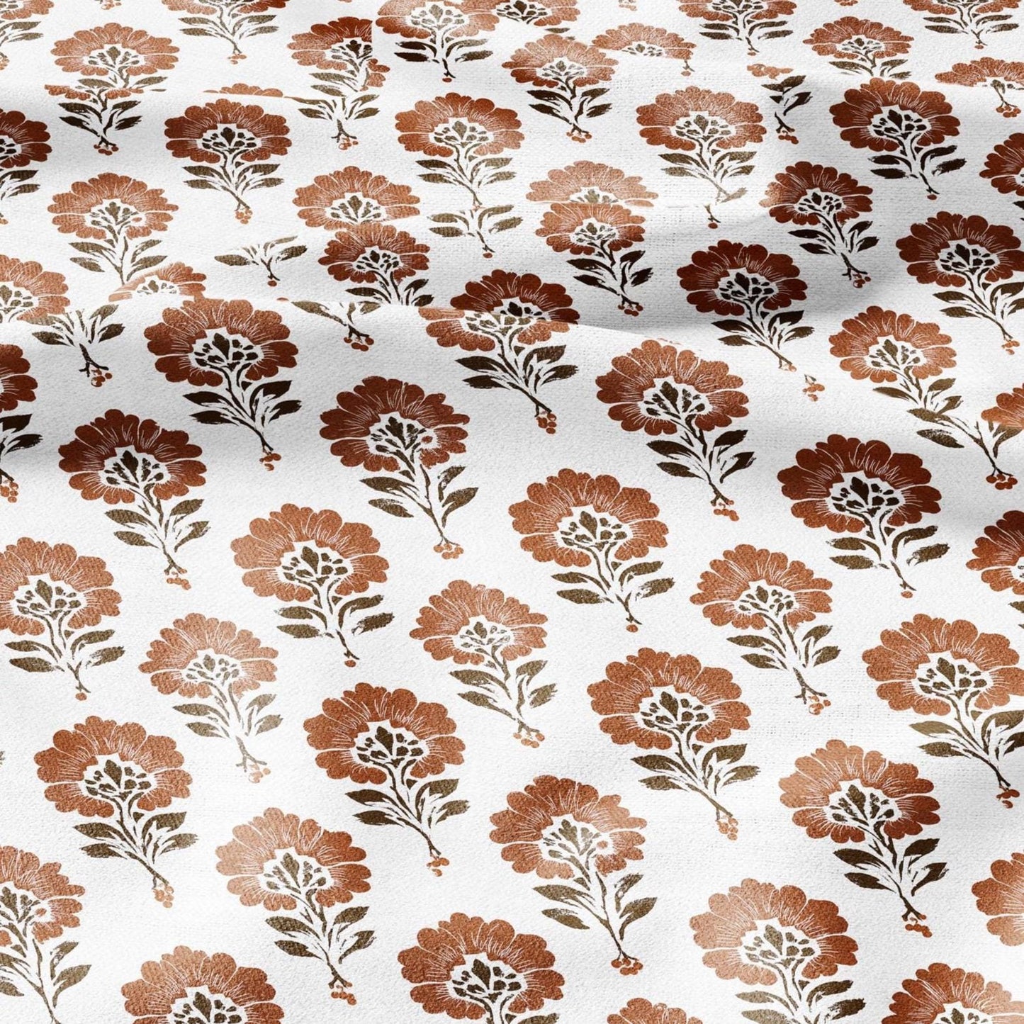 100% LINEN Fabric floral print - brown white flower block print linen heavy for upholstery home decor - medium for dress making 2827