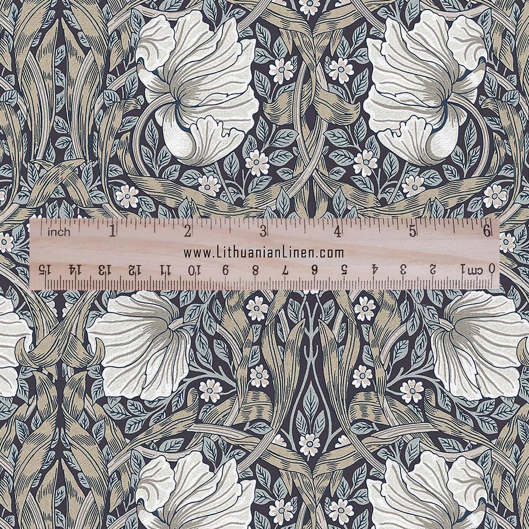 William Morris Pimpernel 100% LINEN Art and Crafts Fabric - Victorian flax fabric - British historical pattern grey green 2979GB
