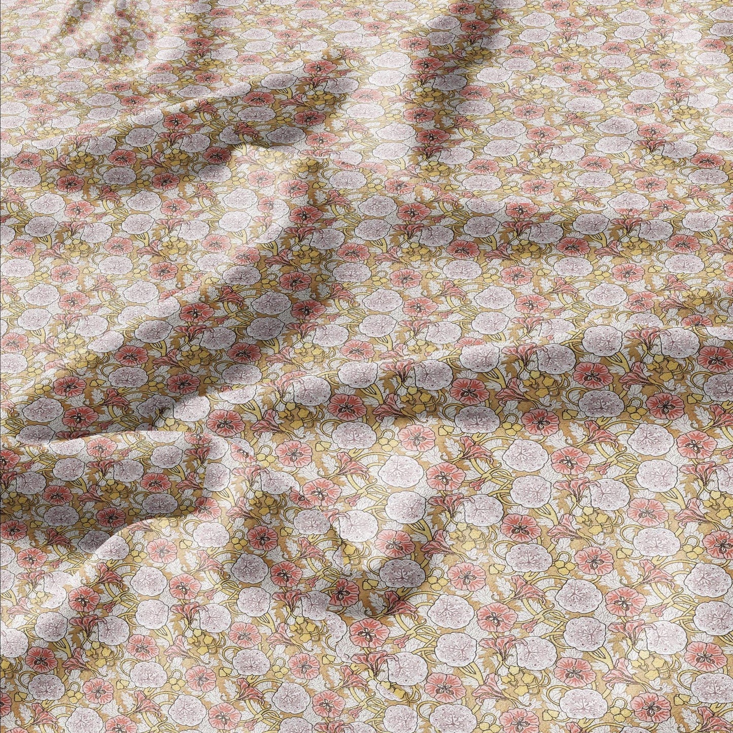 100% linen Capucine prints fabric for Curtain Upholstery Cushion - Indian cress flower print fabric for dress making sewing