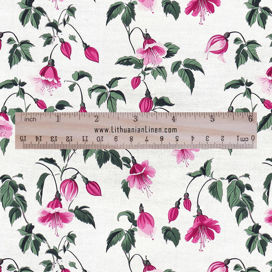 100% LINEN Fabric Fuchsia linen - red purple white green floral fabric for upholstery home decor dress making 2377