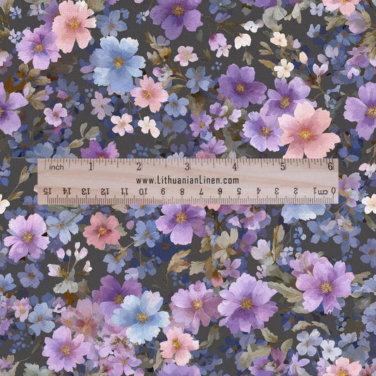 Romantic Garden wild flowers Linen Fabric  – Vintage Watercolor Pattern  for Sewing Vintage-inspired Clothing & Crafts  2707