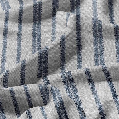 100% LINEN Fabric block print stripe floral blue green on grey - oatmeal linen fabric with botanical print for upholstery home decor 3089