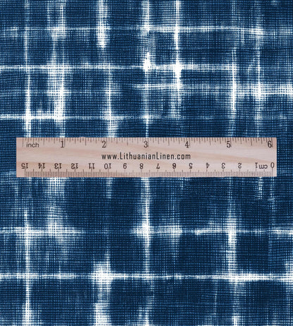 100% LINEN Fabric indigo blue print - Shibori abstract - upholstery curtains dress making 2970