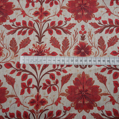 100% LINEN Fabric red holidays pattern on oatmeal linen fabric, linen fabric for upholstery home decor clothing dressmaking 2036