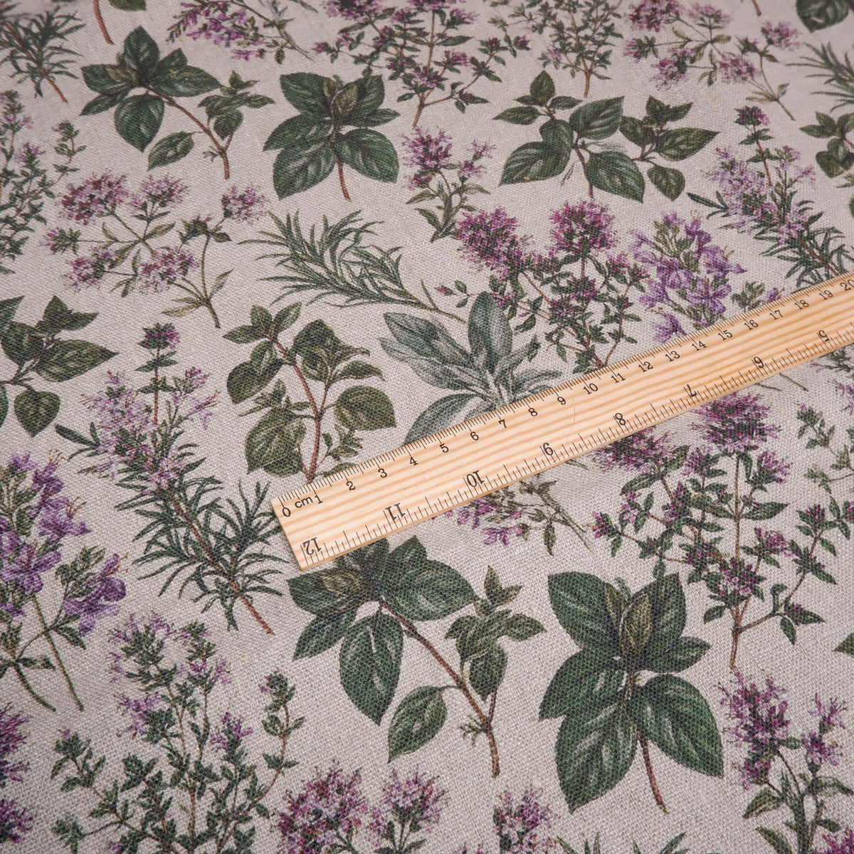 100% LINEN Fabric print Provence herbs - aromatherapy floral botanical print - heavy for upholstery home decor clothing 3716