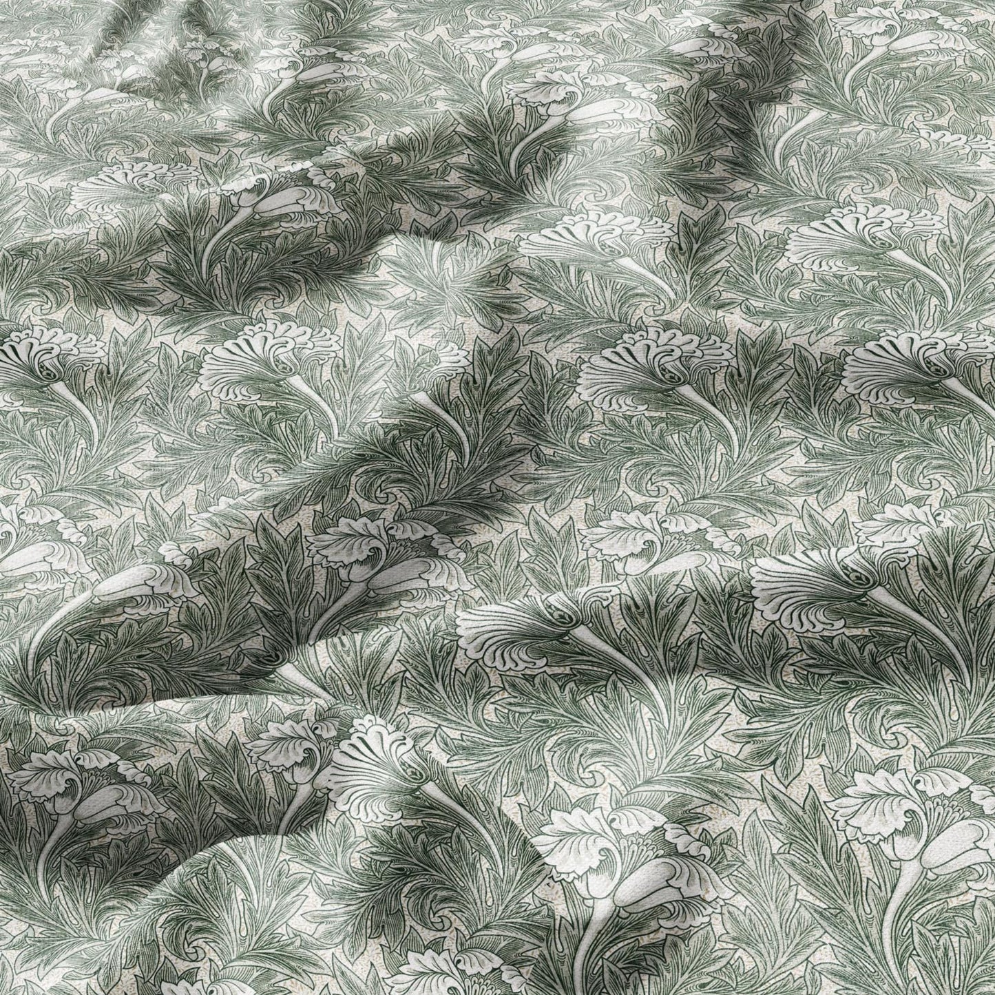 100% linen fabric William Morris Green floral print - green Victorian Art crafts linen Fabric - Historical pattern upholstery dress making