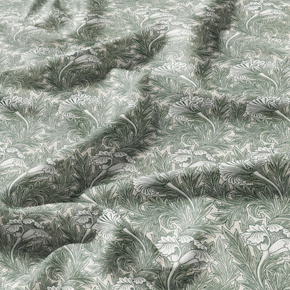 100% linen fabric William Morris Green floral print - green Victorian Art crafts linen Fabric - Historical pattern upholstery dress making