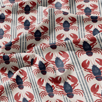 100% LINEN Fabric LOBSTER stripe print - linen fabric with  coastal print for upholstery home decor or medium for dress making