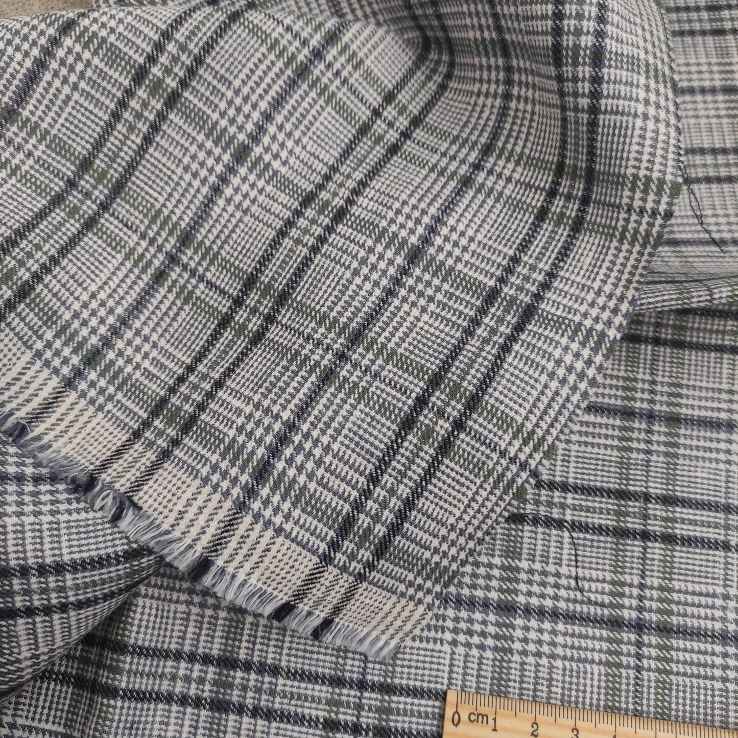 Premium Linen Gingham Fabric in green gray white |  multicolor check T114
