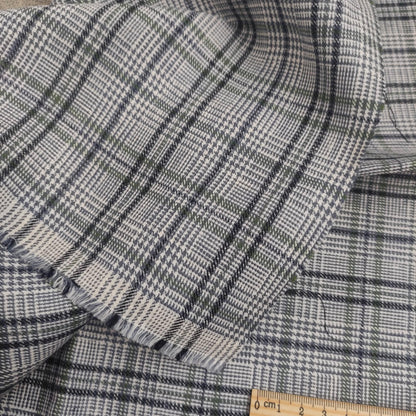 Premium Linen Gingham Fabric in green gray white |  multicolor check T114