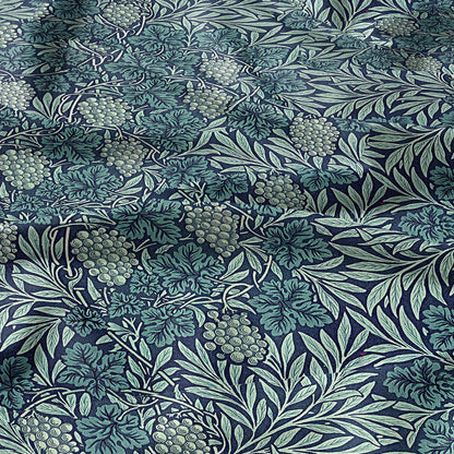 100% LINEN Fabric wine grapes from William Morris, Victorian fabric with blue floral print for upholstery home decor in Linen