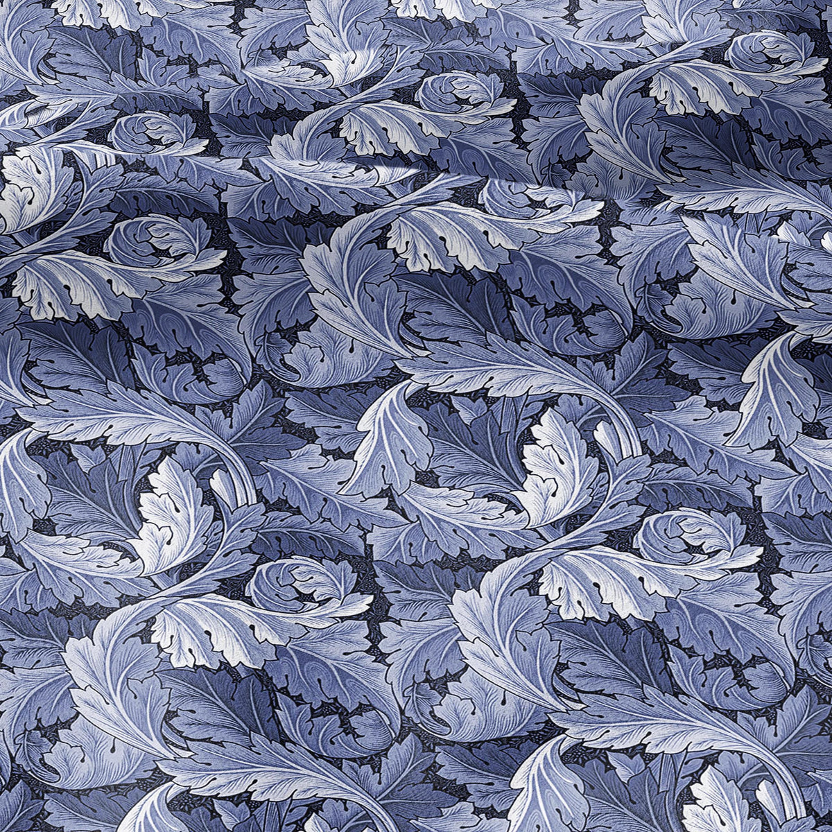 William Morris Acanthus blue print on 100% LINEN - Victorian Art crafts linen Fabric - botanical Historical upholstery home textile 3635