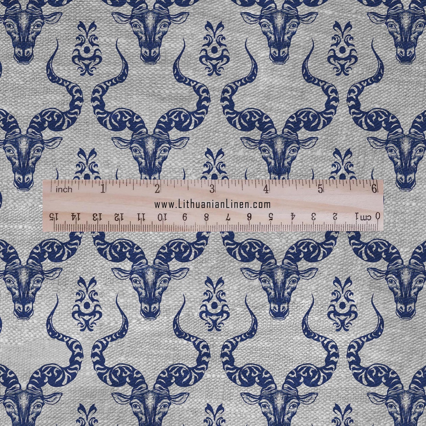 100% LINEN Fabric Capricorn print - Zodiac sign indigo blue on oatmeal linen - block print upholstery curtains dress making 2686