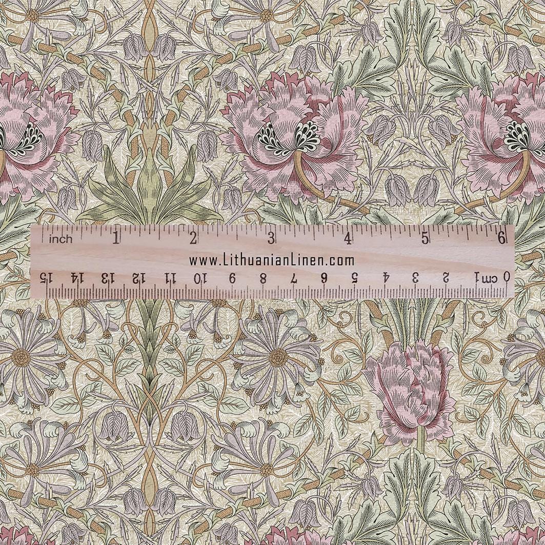 100% linen fabric William Morris Honeysuckle pastel pink print - Victorian Art crafts - Historical pattern for upholstery dress making 2979P