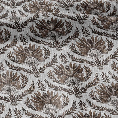 100% LINEN Fabric french sepia block print on oatmeal natur linen, floral toile de jouy fabric, French linen floral upholstery 305S