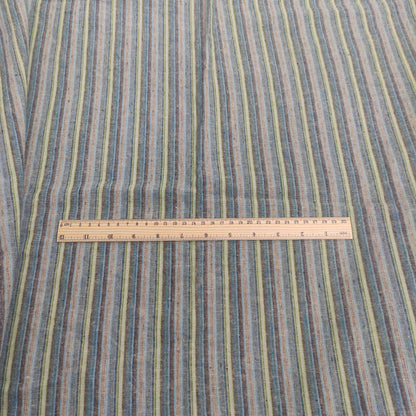 Premium Linen Santorini striped Fabric in blue green | Medium weight multicolor stripes in blue green navy  | button up shirting fabric T143