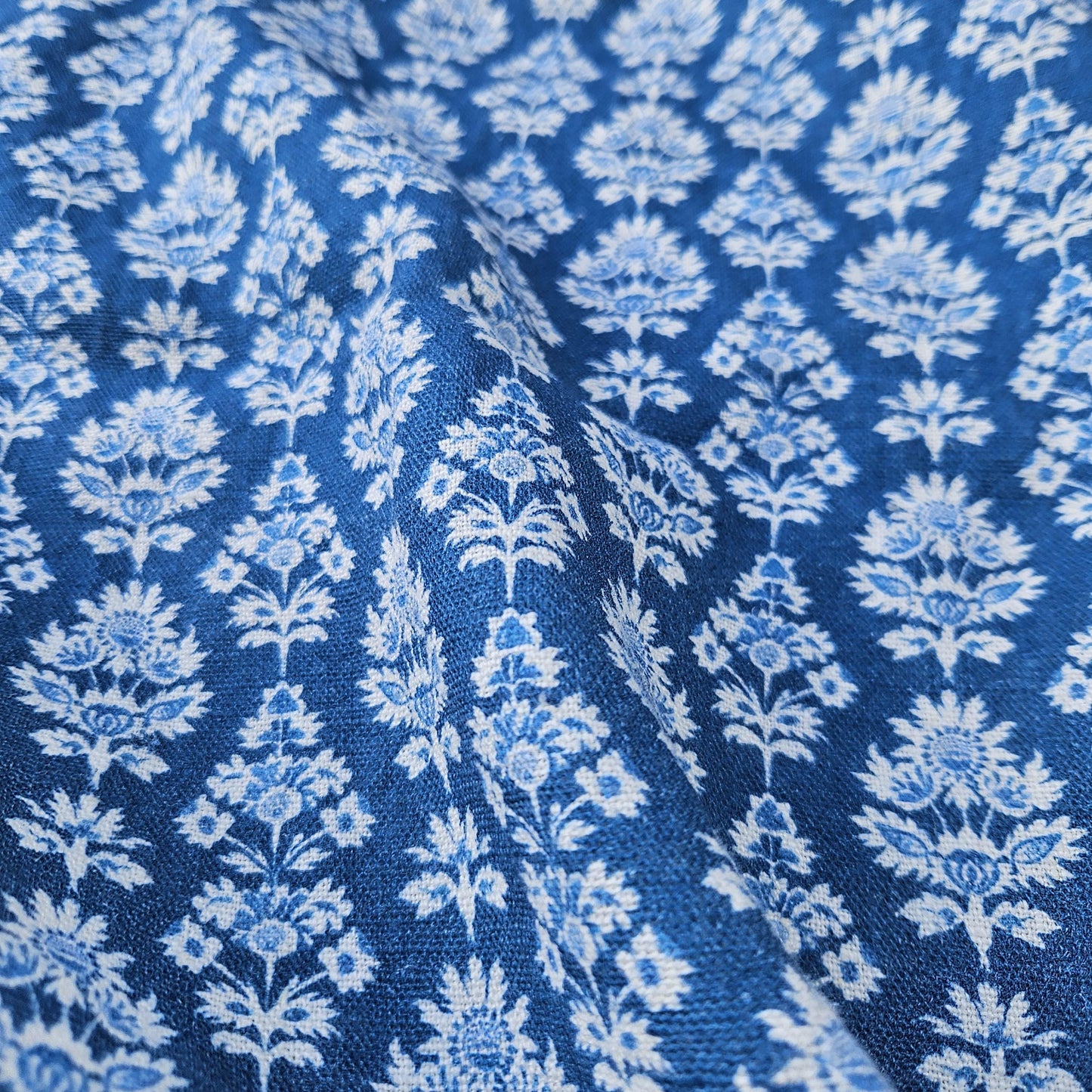 100% LINEN Fabric  blue block print - linen abstract fabric for upholstery home decor dress making 2587