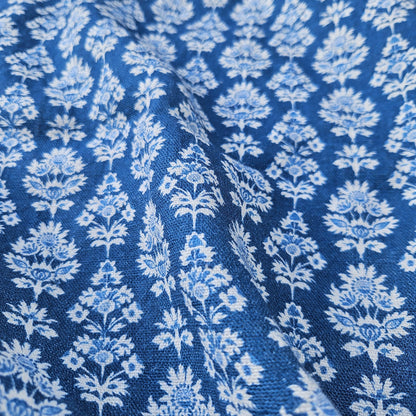 100% LINEN Fabric  blue block print - linen abstract fabric for upholstery home decor dress making 2587