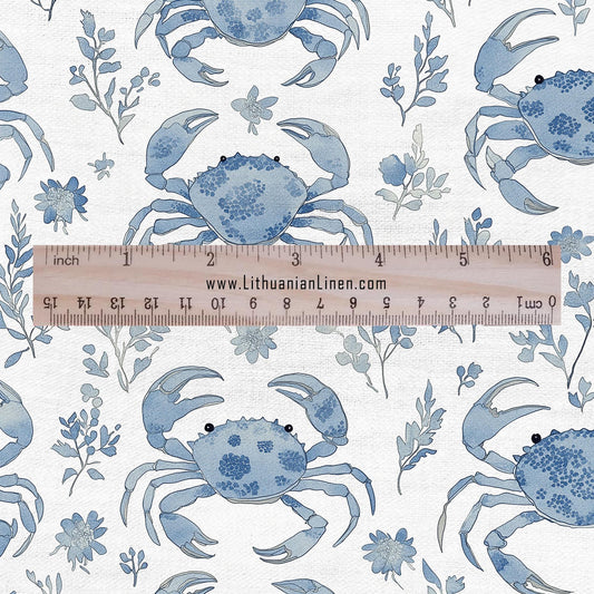 100% LINEN Fabric octopus linen -brown white floral fabric for upholstery home decor dress making 2351