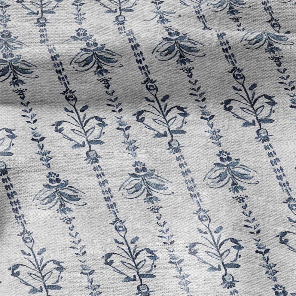 100% LINEN Fabric Block print blue fan - oatmeal linen fabric with japanese print - heavy for home decor clothing 2359