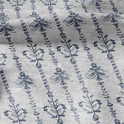 100% LINEN Fabric Block print blue fan - oatmeal linen fabric with japanese print - heavy for home decor clothing 2359