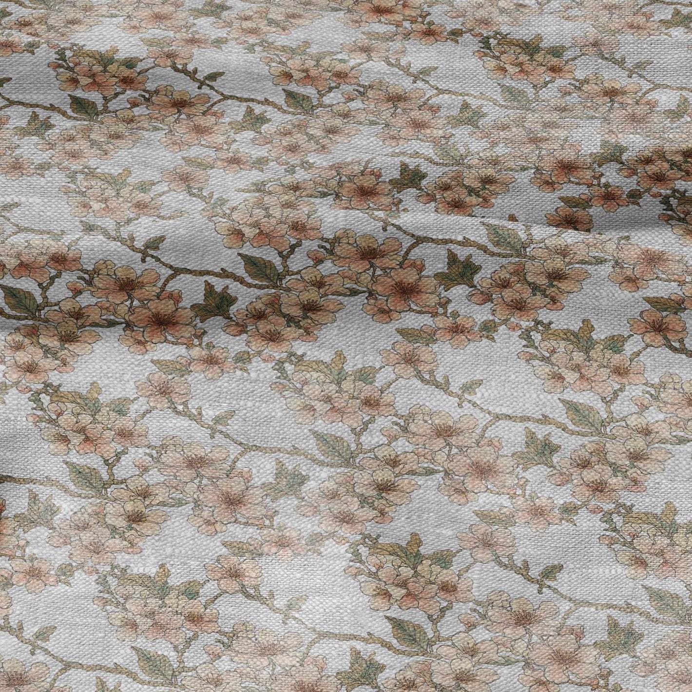 100% LINEN Fabric print Stripe floral pink green blue- oatmeal linen fabric with floral print - heavy for home decor clothing 3037