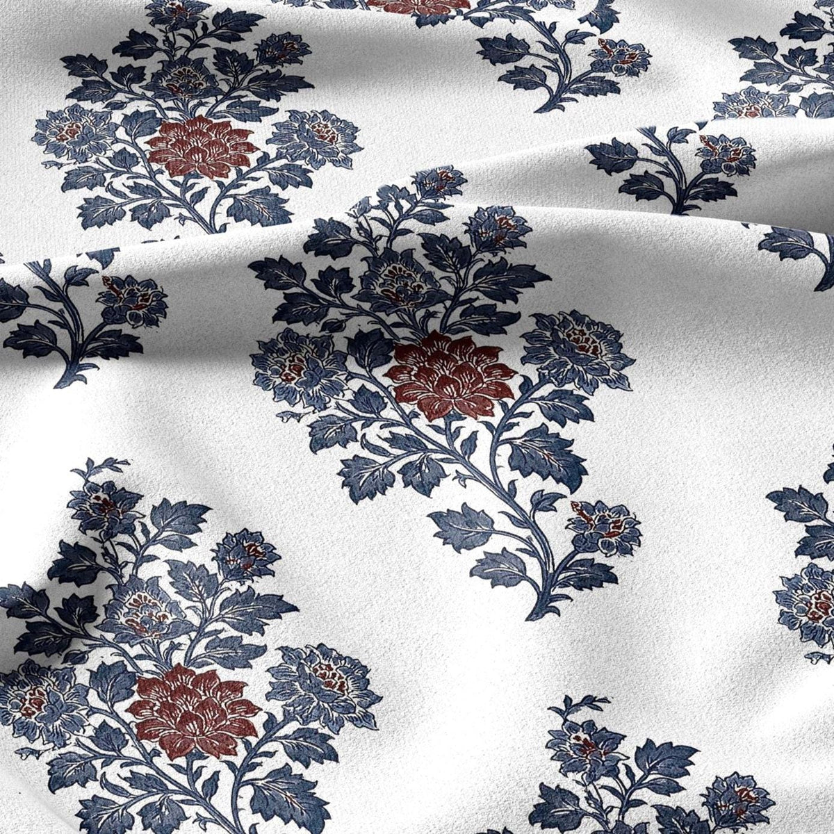 100% linen fabric Herritage floral block print print - Vintage modern large pattern 3431