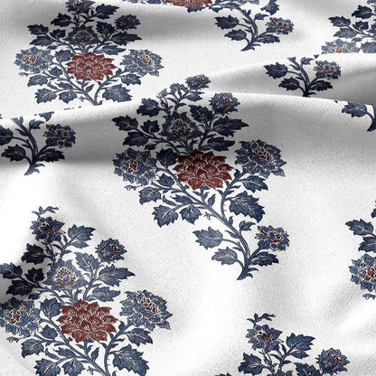 100% linen fabric Herritage floral block print print - Vintage modern large pattern 3431