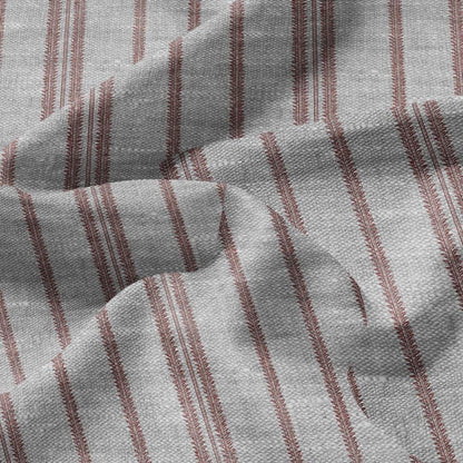100% LINEN Fabric stripe red print - oatmeal linen fabric with stripe print - modern vintage 3360