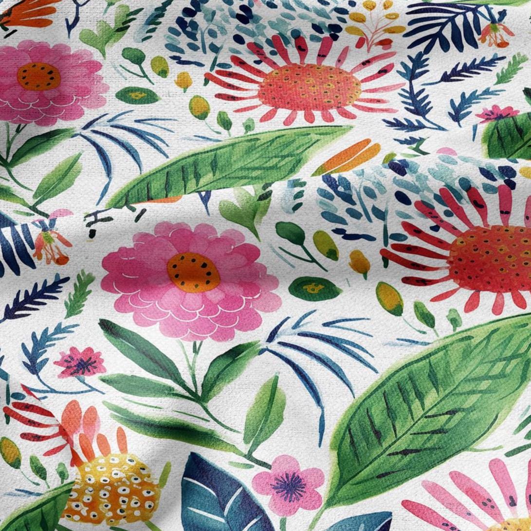 100% LINEN Fabric block print colorful bold flowers - Scandinavian Modernism floral print - heavy for upholstery medium for dressmaking 2029