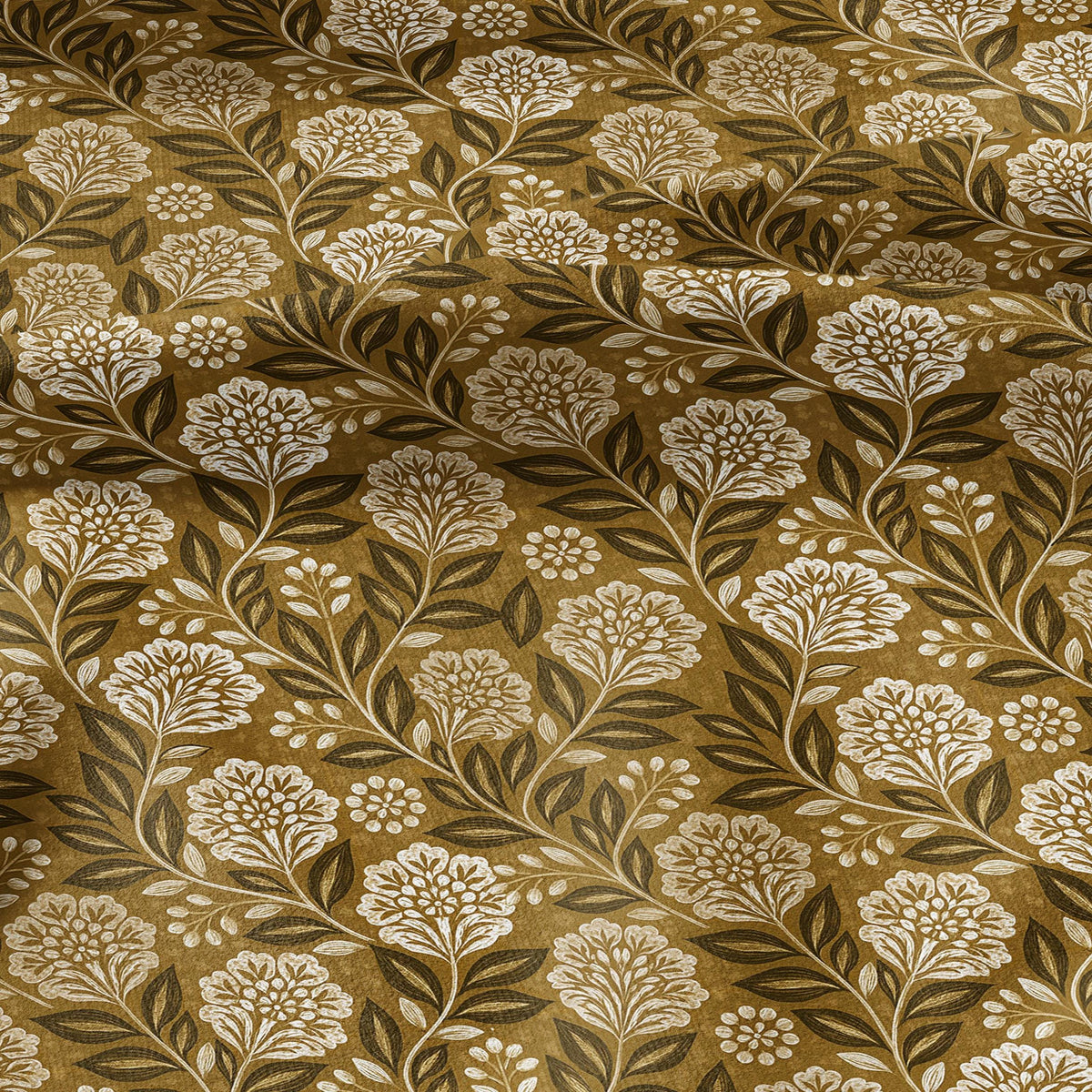 100% LINEN Fabric block print mustard flower - linen fabric with floral print -heavy linen fabric for upholstery home decor 3796