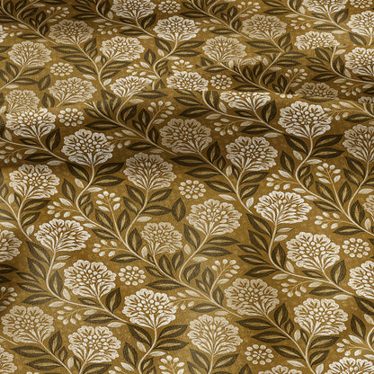 100% LINEN Fabric block print mustard flower - linen fabric with floral print -heavy linen fabric for upholstery home decor 3796