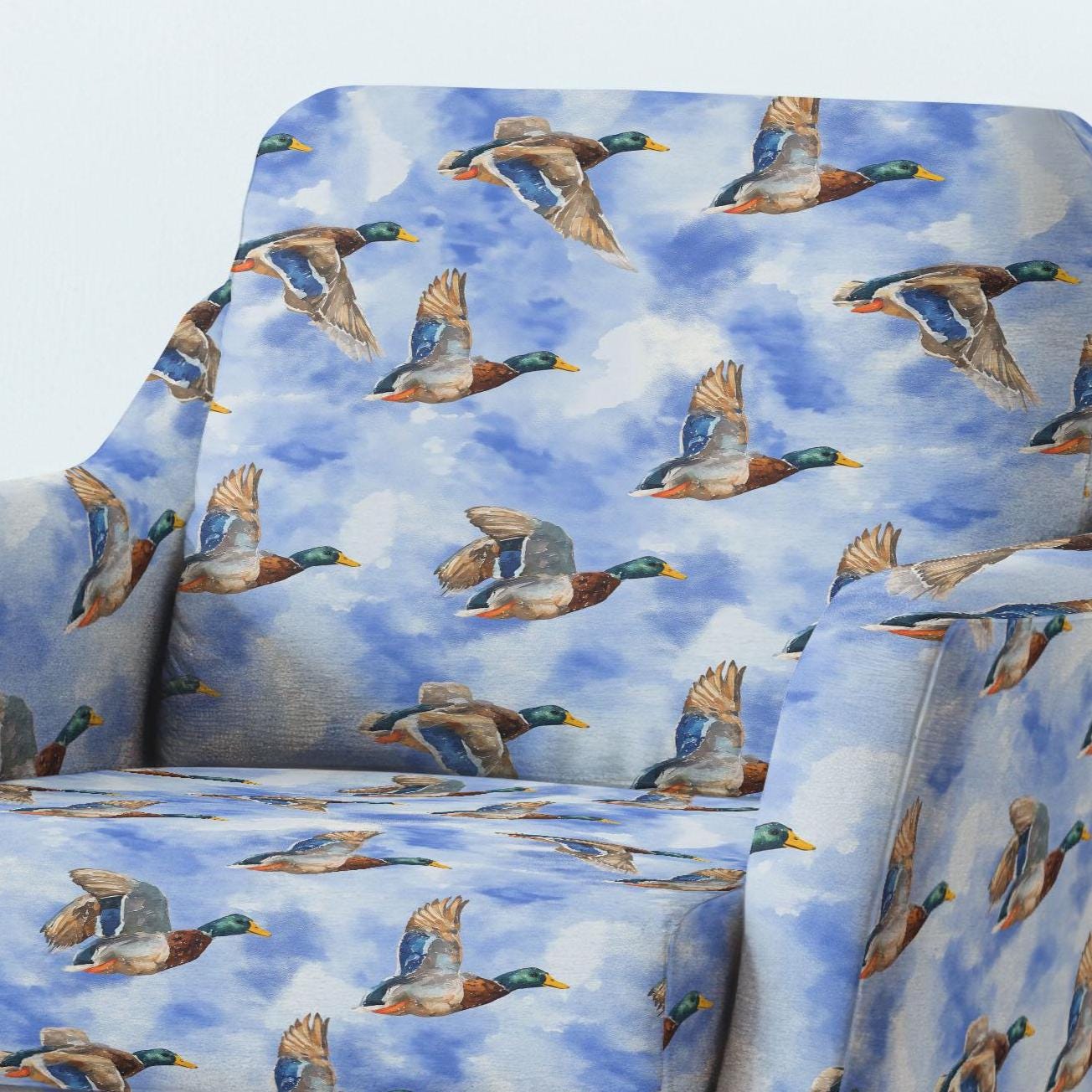 100% LINEN Fabric UPHOLSTERY 12oz - Flying goose on linen - Modern vintage Victorian birds upholstery 2796