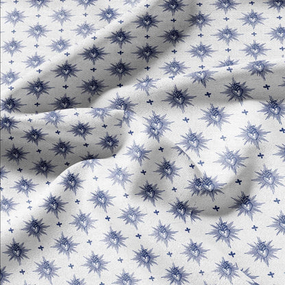 100% LINEN Fabric Sacred heart linen -blue white fabric for upholstery home decor dress making 3006