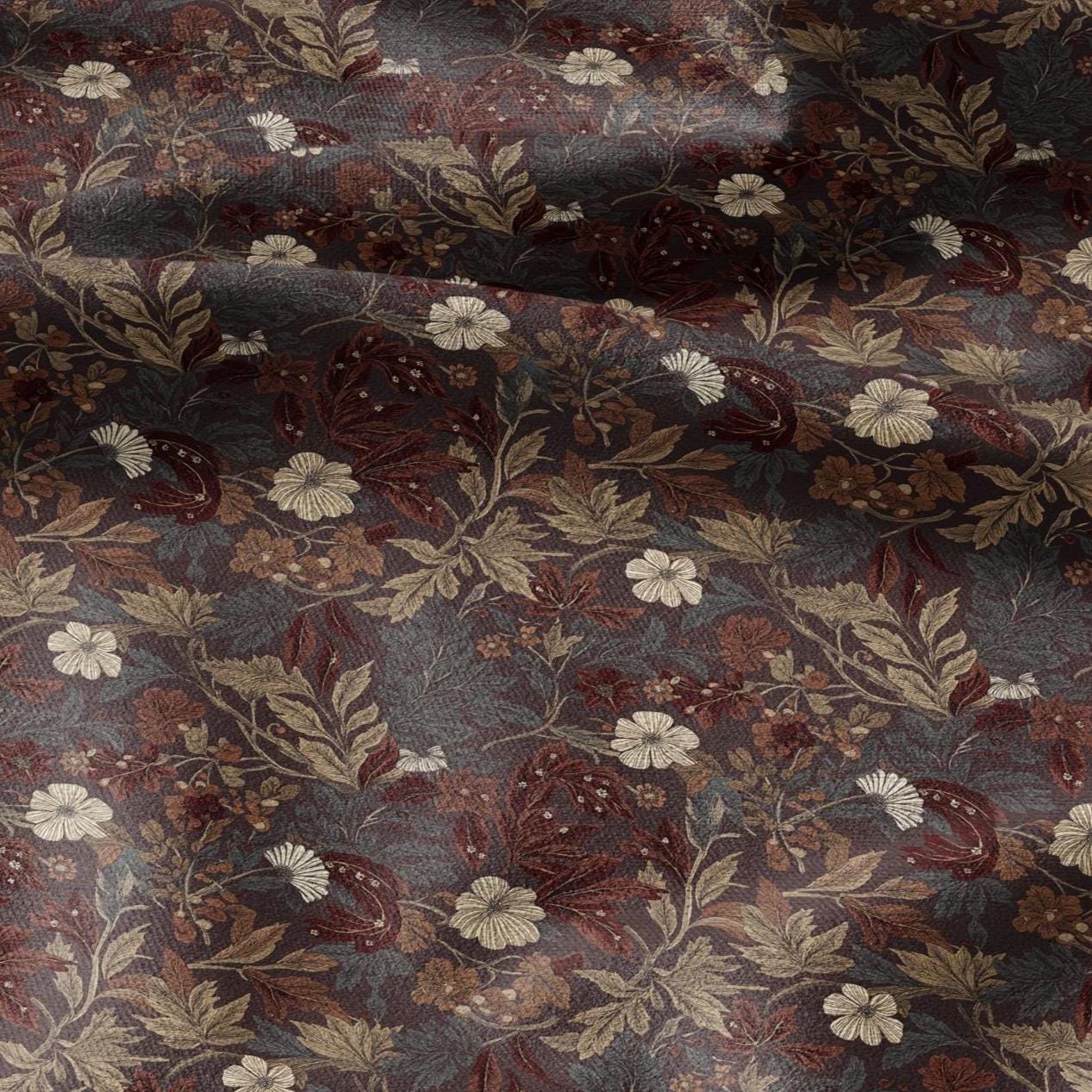 100% LINEN Fabric Autumn leaves floral print - Modern botanical - brown 3026