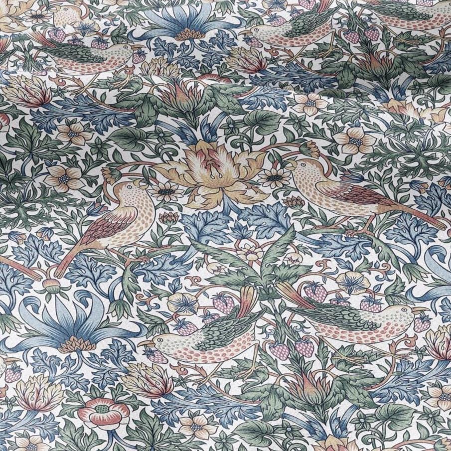 William Morris Strawberry thief 100% LINEN Art Crafts Fabric - British Victorian floral bird - home decor upholstery - clothing sewing 3730