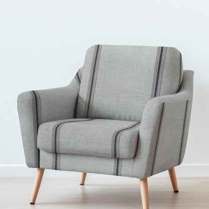 100% LINEN Fabric UPHOLSTERY 12oz - Belgian ticking stripe on natural taupe grey linen - Modern vintage upholstery 2819