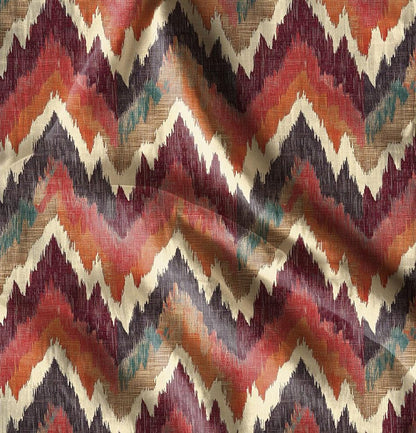 100% LINEN Fabric Abstract zigag WabiSabi , red ikat print on linen japandi wabi sabi linen print