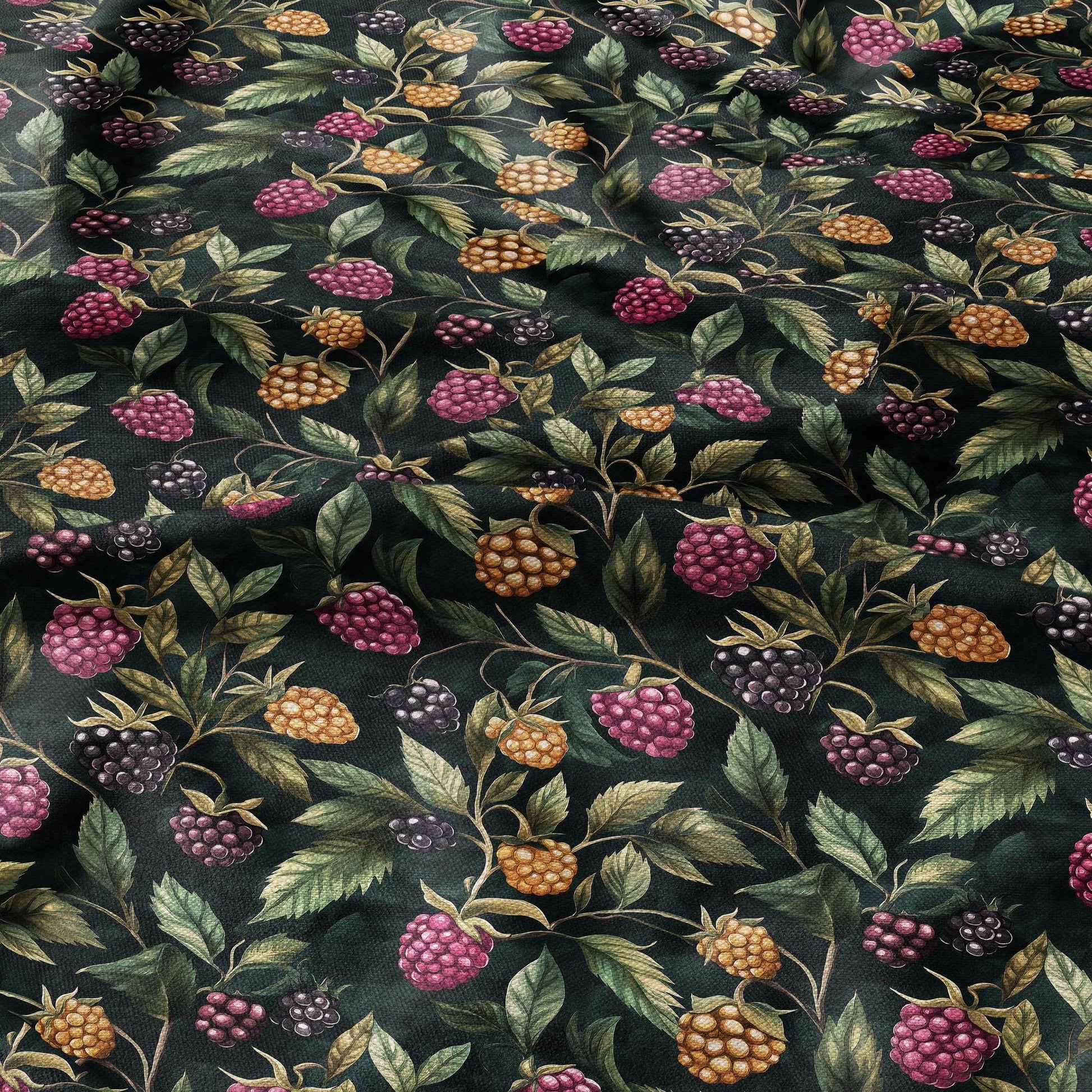 100% LINEN Fabric with raspberry blackberry print - linen fabric with berries floral print - linen fabric upholstery home decor dressmaking